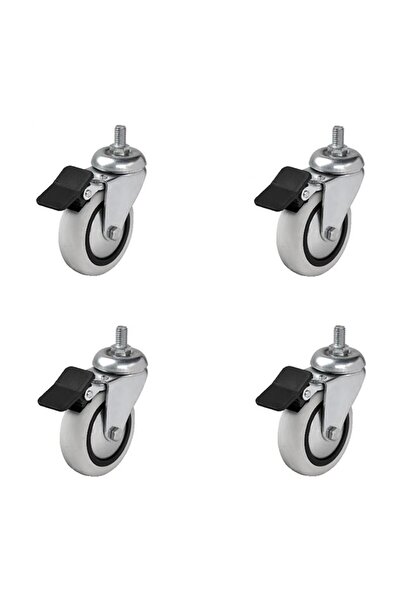 EYM 4 Adet Hts Döner 3/8 Vidalı Frenli Mobilya Tekeri Çap : 74 mm Kod : 354