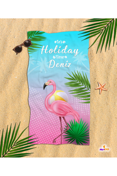 morkeci İsimli Flamingo Plaj Havlusu