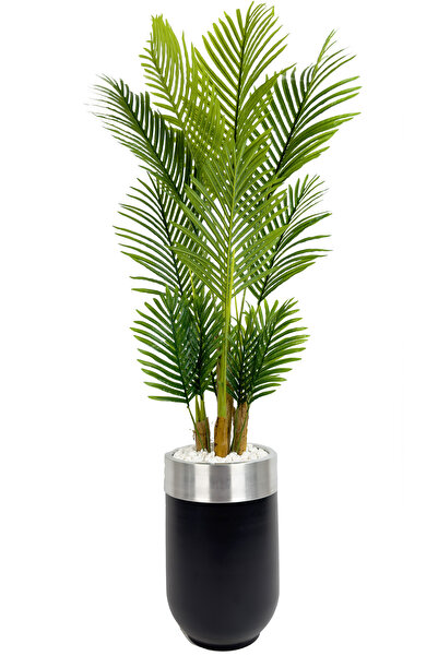 BİÇİÇEK Areka Palmiyesi 160cm siyah gümüş metal darbuka saksıda