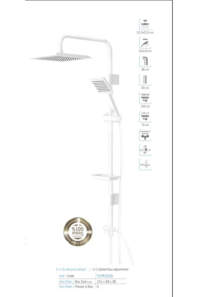 İSAOĞLU YAPI Beyaz Duş Seti Beyaz Yağmurlama Duş Sistemi Beyaz Armatür Robot Duş