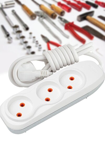 MOBEE 3lü Üçlü 5 Metre Uzatma Kablolu Anahtarsız Topraklı Grup Priz Uzatma Ka...