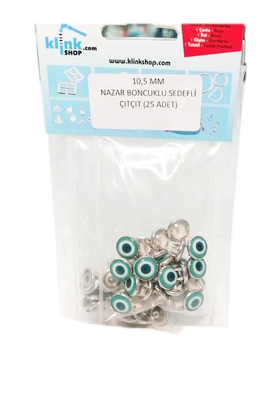 Klinkshop Baby And Shirt Snaps -10,5 Mm Green Evil Eye Beaded Pearlescent-25 Pieces-Pack of Unparated Materials