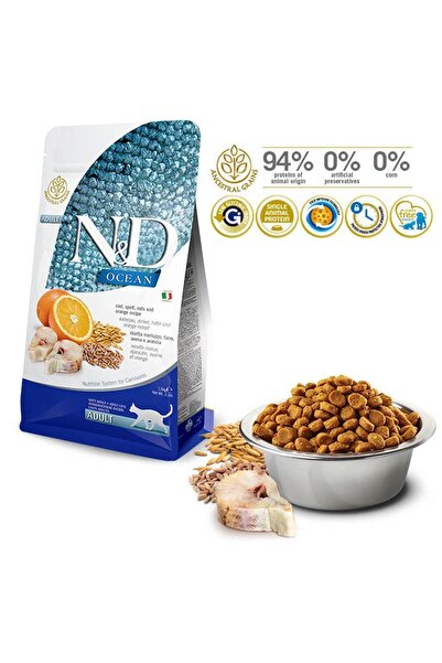 N&D Düşük Tahıllı Morina Balıklı ve Portakallı Yetişkin Kedi Maması 10 Kg