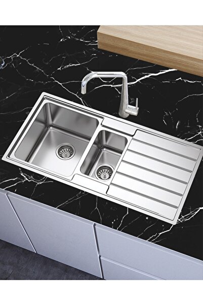 MOBEE 5 Metre Mermer Desenli Mutfak Tezgah Üstü Yapışkanlı Folyo Siyah Kolay ...