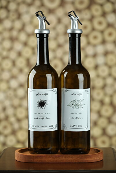 Amentes Retro 2-Piece Amber Glass Oil Bottle 750 ml Olive Oil Sunflower Oil Bottle Oil Pot Amber Oil Bottle