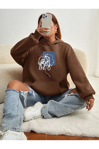 BENROMA Unisex Γυναικείο πρόσωπο με στάμπα καφέ με κουκούλα