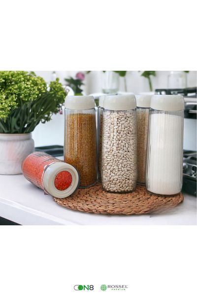 Rossel Premium White Alin 6 Pieces Glass Jar - 1500 ml
