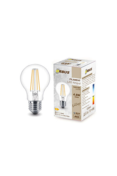 ORBUS F60 4.8w Clear Ampul Sarı Işık E27 600lm