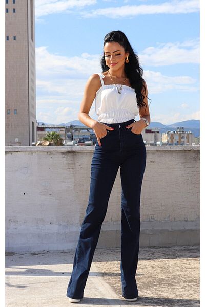 BROSERER Lara Blugi Spanioli Albastru Inchis Pantaloni Denim Talie Inalta Blugi Inchis Flare