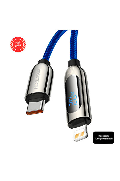 ROSSTECH 20w Usb-c To Lightning Uyumlu Dijital Ekranlı Hızlı Şarj Kablosu 1.2...