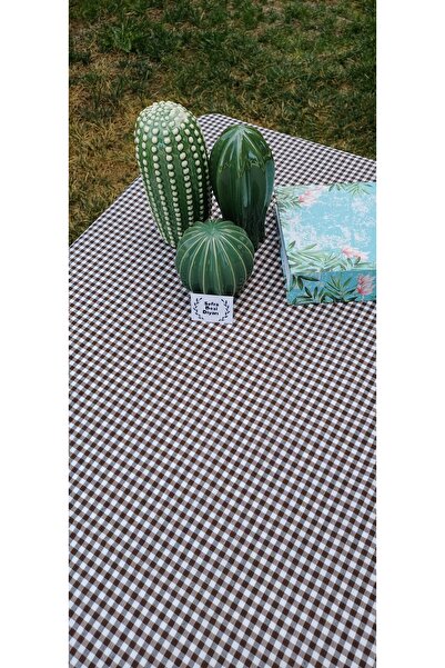 Sofrabezidiyari Piti Kareli Kahverengi Masa Örtüsü, Sofra Bezi, Piknik Örtüsü Pamuk