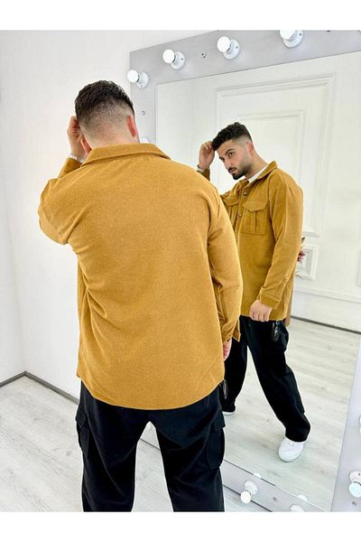 elkumoda Кашмирена риза с голям размер, риза с два джоба, ежедневна кашмирена дебела риза с яке