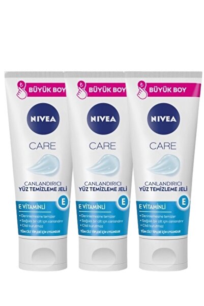 NIVEA Canlandırıcı Yüz Temizleme Jeli E Vitaminli 225 Ml Tüm Cilt Tipleri * 3 Adet
