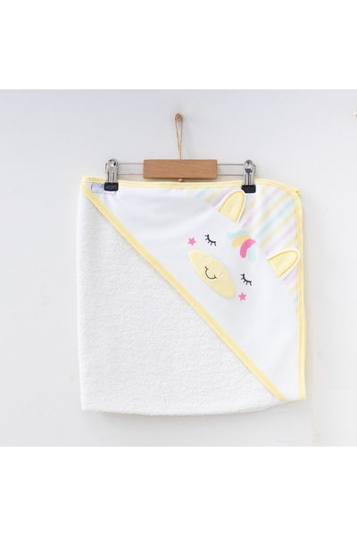 nc gift %100 Pamuklu Yumuşacık Bebek Banyo Havlusu Unicorn Nakışlı Astarlı Ba...