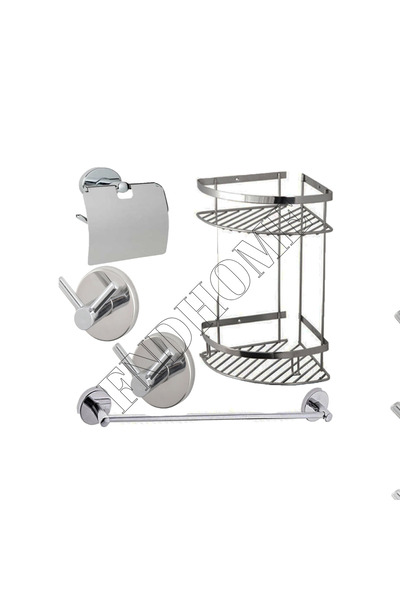 FNDHOME 5 Li Banyo Seti Köşe 2 Katlı Raf Şampuanlık Uzun Havluluk, Bornozluk,...