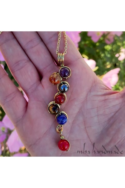 mba handmade jewelry 7 Chakras Natural Stone Reiki Pendant Amethyst Citrine Hematite Agate Tiger Eye Lapis Lazuli Coral