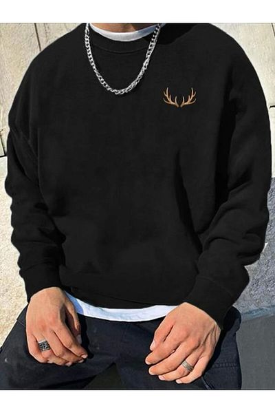 SELENA BUTİK Hanorac unisex cu imprimeu Black Deer