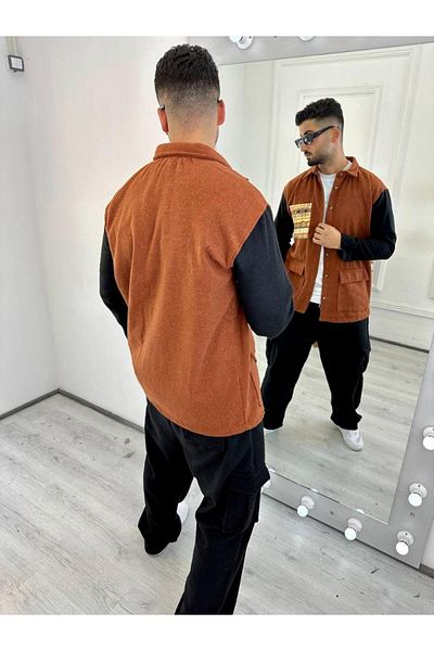 elkumoda Кашмирена риза с голям джоб, етнически джоб, детайлна ежедневна кашмирена дебела риза с яке