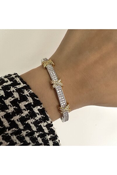 Okko Store Silver Cross Detaylı Kelepçe Bileklik