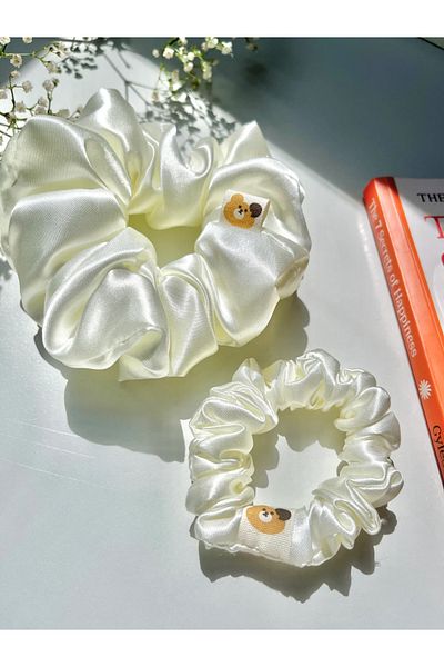 Donna Liberta Women's Shiny Satin Small Large in One Scrunchie Bagel 2-Piece Buckle Set 1 cm 5 cm Drawstring