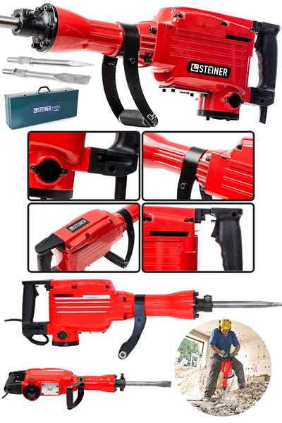 STEİNER Alman Profesyonel 5200 Watt 16 Kg 58 J Kırıcı Delici Hilti 65Mm Kırmızı + Kesici ve Kırıcı Uç
