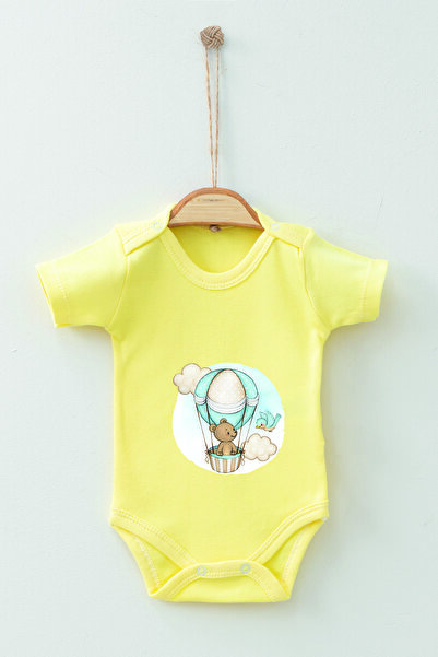 ADABEBEK 100% Cotton Organic Watercolor Flying Balloon Short Sleeve Badi Baby Bodysuit