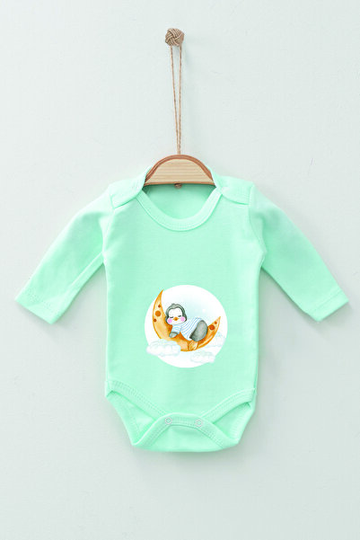 ADABEBEK %100 Pamuk Organik Pijamalı Penguen Uzun Kollu Badi Bebek Zıbın