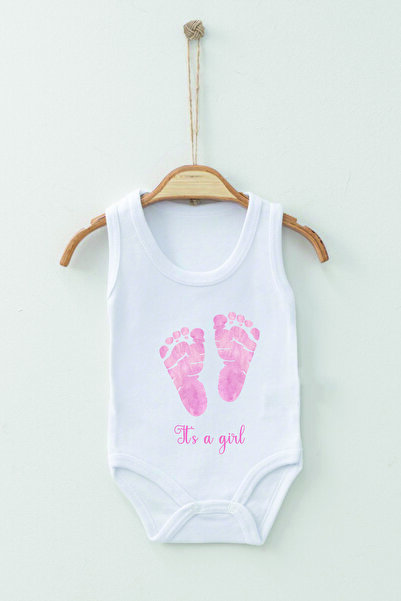 ADABEBEK 100% Cotton Organic Its A Girl Strappy Badi Baby Bodysuit