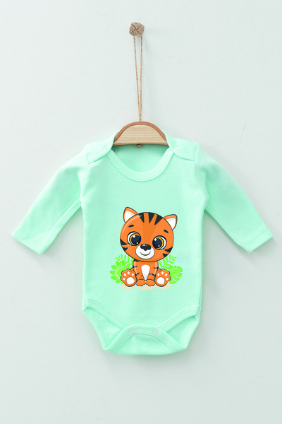ADABEBEK 100% Cotton Organic Tiger Printed Long Sleeve Badi Baby Bodysuit