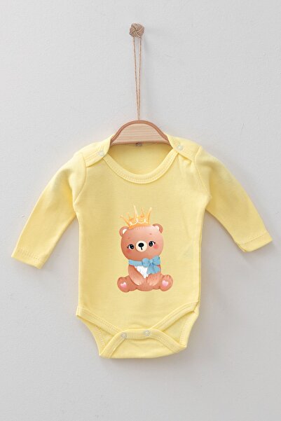 ADABEBEK 100% Cotton Organic Ribbon Teddy Bear Long Sleeve Badi Baby Bodysuit