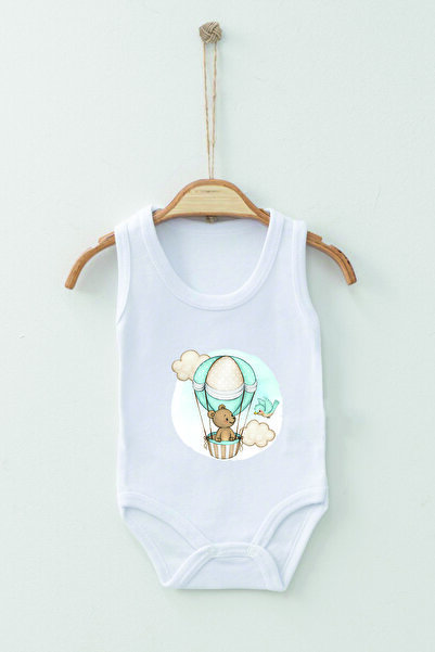 ADABEBEK 100% Cotton Organic Watercolor Badi Baby Bodysuit with Flying Balloon Strap