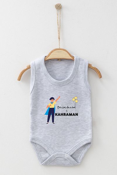 ADABEBEK My Mother is a Hero Patterned Strappy Badi Baby Bodysuit 100% Cotton