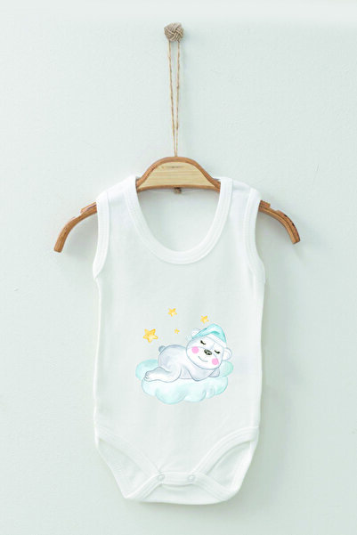 ADABEBEK 100% Cotton Organic Sleeping Bear Strap Badi Baby Bodysuit