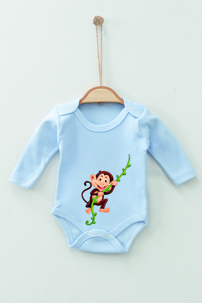 ADABEBEK 100% Cotton Organic Cute Monkey Long Sleeve Badi Baby Bodysuit