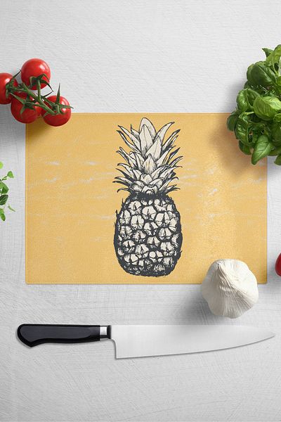 Postifull Cutting Board, Thick and Unbreakable Glass Print - Pineapple Theme, 21*30cm - Chopping Board, Kitchen Decor