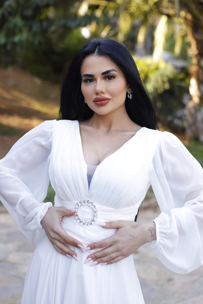 DANS ABİYE Βραδινό φόρεμα από τούλι με ζώνη V λαιμόκοψη