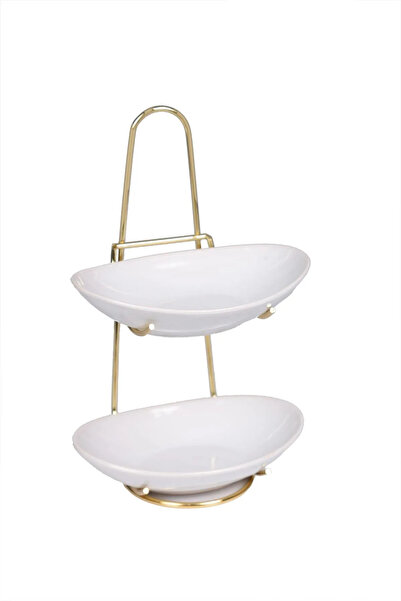 devigo İki Katlı Çerezlik Sunumluk Beyaz Elips