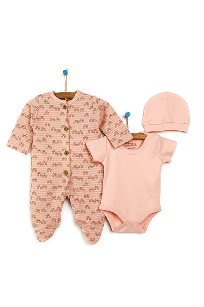Bebbek Gesteppter Jumpsuit-Body-Mütze-Set für Neugeborene im 3er-Set