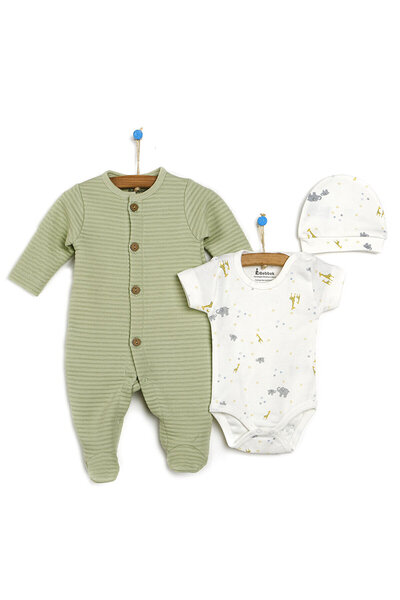 Bebbek Gesteppter Jumpsuit-Body-Mütze-Set für Neugeborene im 3er-Set