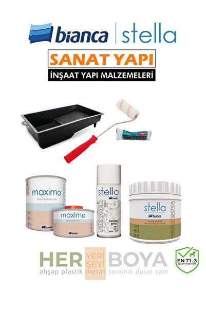 Bianca Set 500Ml - Siyah Boya + Mermer Effekt Sprey + Maximo Sıvı Cam Ipek Mat