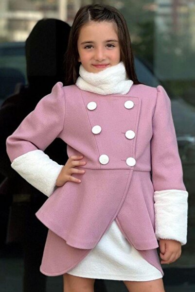 Riccotarz Комплект пудрено палто за момиче с плюшени детайли на краищата на ръкавите