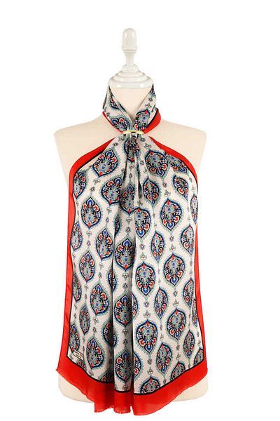 Bursa İpek Red Hatai Pattern Silk Scarf
