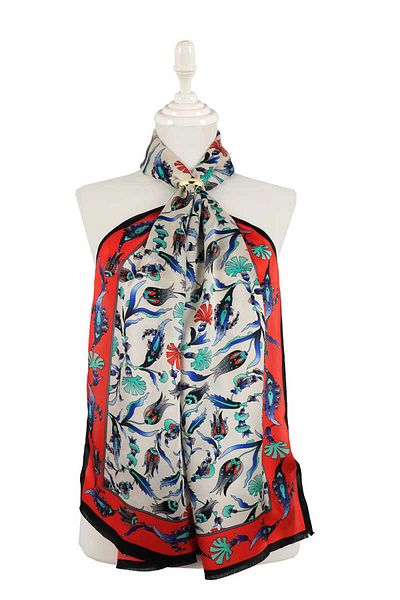 Bursa İpek Red Black Carnation Tulip Silk Scarf