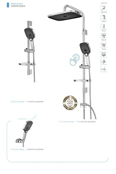 İSAOĞLU YAPI Tepe Yağmurlama Duş Sistemi Kare Duş Seti Silver Gümüş Renk Ekst...