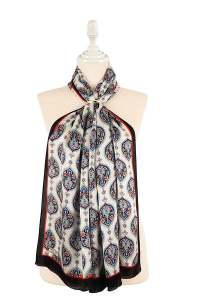 Bursa İpek Black Hatai Pattern Silk Scarf