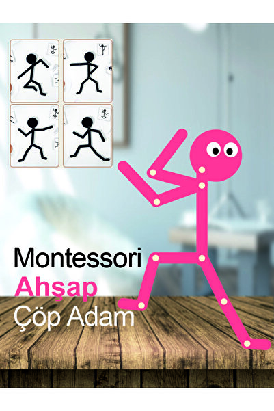 BYENS Pembe Ahşap Eğitici Oyuncak Montessori Çöp Adam Ahşap Oyuncak Ahşap Aktivite