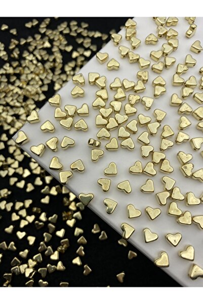 Hedef Bijuteri 50 adet Gold/ Altınsarısı 6mm CCB Kalp,Metalize Metal Görünüml...