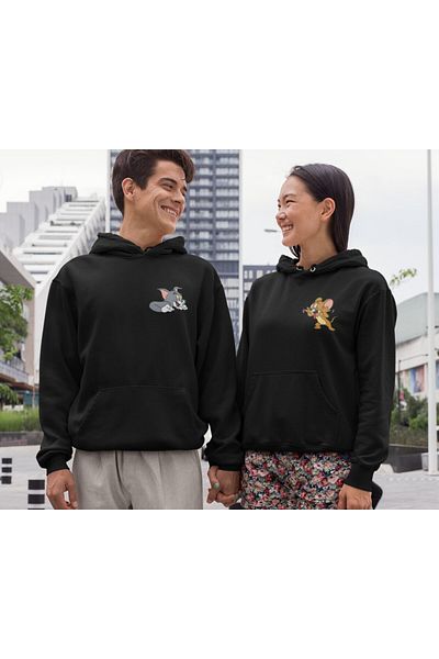 Mythologie Tom Jerry Lover Couple Combination - černá oversize mikina s kapucí