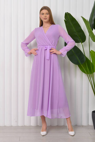 XXL BUTİK Rochie lungă din șifon cu eșarfă pentru femei Nb003 - Liliac