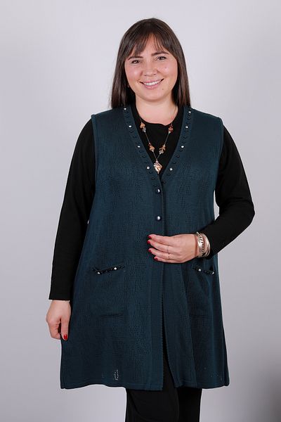 Laden Large Size Very Thin Long Hole Stoned Knitwear Mother Vest